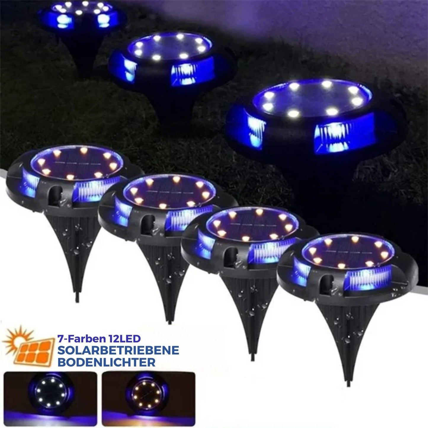 GlareLux - 12LED Solarleuchten für den Garten, Umweltfreundliche Gartenbeleuchtung mit Dämmerungssensor