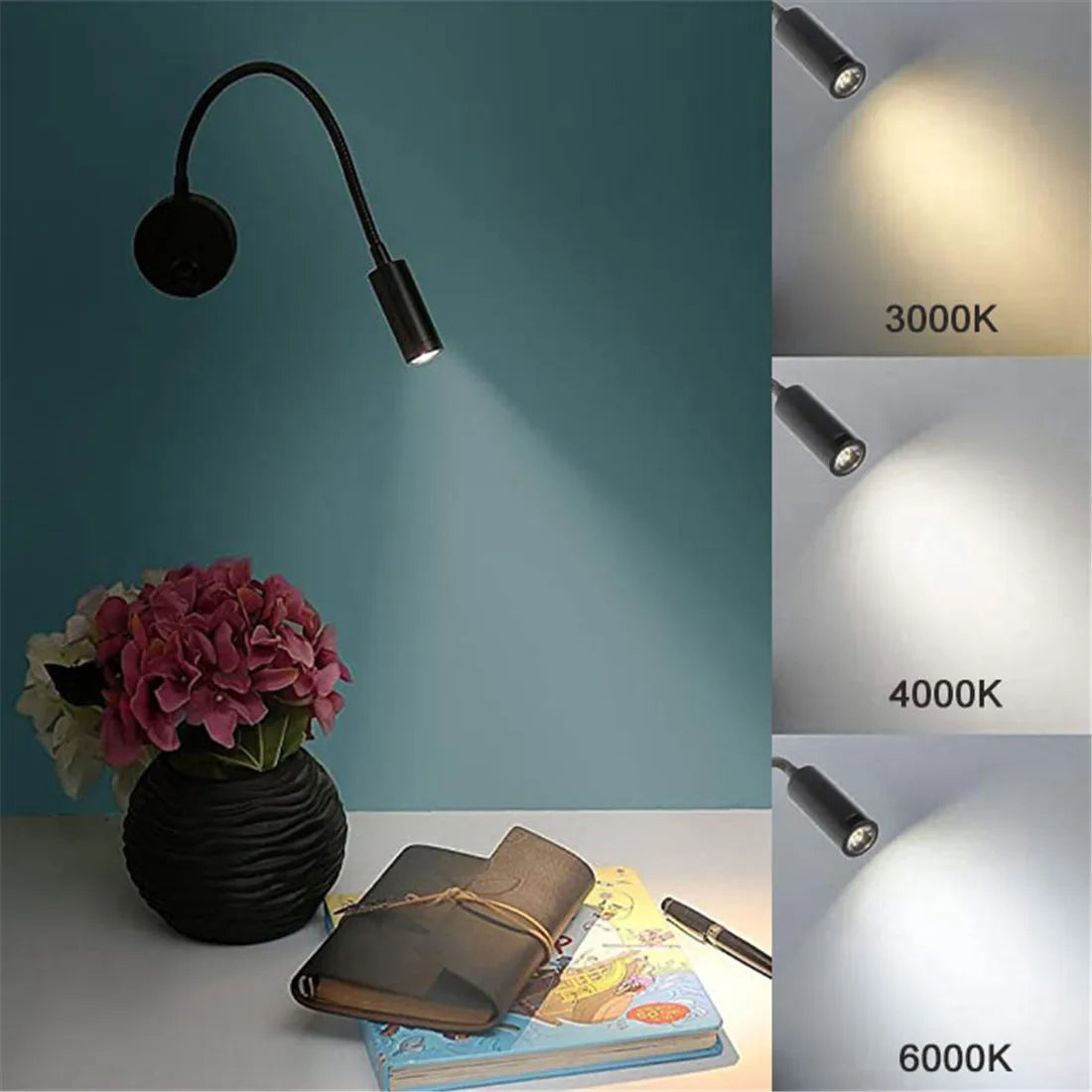 GlowFlex - Flexibele LED Wandleuchte für Bett, Schreibtisch und Wandmontage, Modernes Design