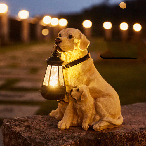 SolarPup - Niedliche Hund-Statue mit integrierter LED-Solarleuchte für den Garten