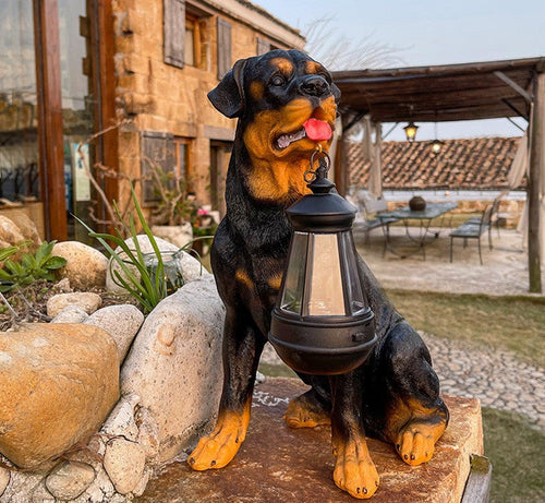 SolarPup - Niedliche Hund-Statue mit integrierter LED-Solarleuchte für den Garten