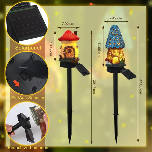 GlowMush - Solarbetriebene Pilzhaus LED Lampe für Garten und Außenbereich, wasserdicht