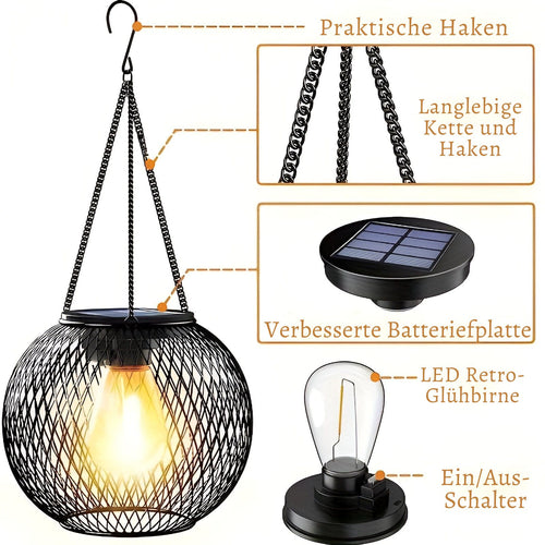AuraGlow - Solarbetriebene LED Hängelampe für den Außenbereich, wasserdicht