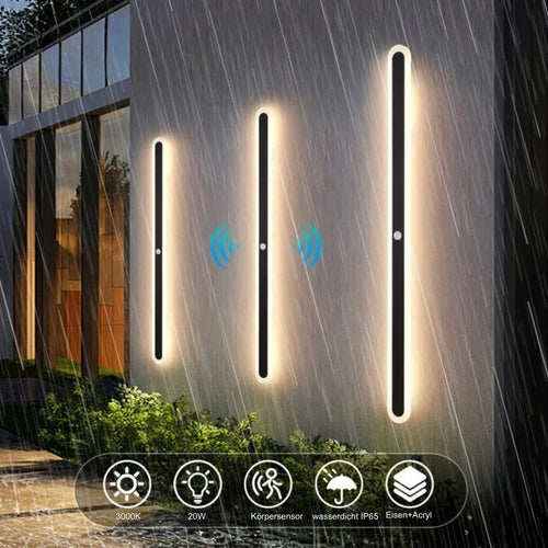 EcoGlanz - Wandleuchte Schwarz für Außen mit Bewegungsmelder und LED Beleuchtung