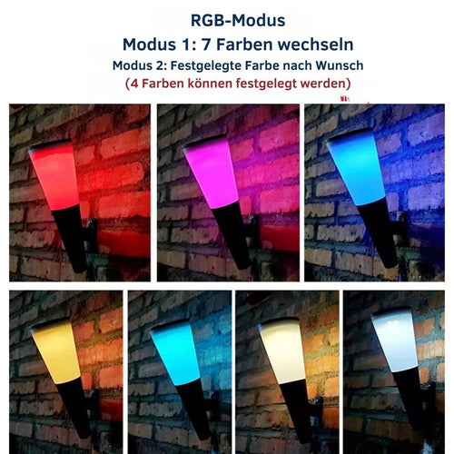 SunLume - RGBW LED Solar Wandleuchte für Garten & Terrasse, Wasserdicht, Kabellos, 5 Modi