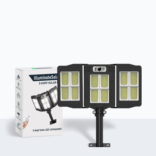 TriLumen - 3-Kopf Solarbetriebene LED Außenleuchte für helles und gleichmäßiges Licht