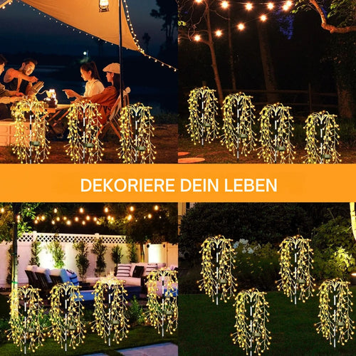 GlowWillow - 200 LED Außenbeleuchtung mit Weidenbaum Design, 8 Beleuchtungsmodi für Garten und Terrasse
