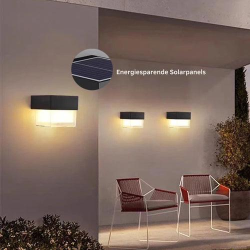 SolarDusk - Elegante LED Solar Wandleuchte für den Außenbereich, IP65 Wasserdicht, 300 Lumen