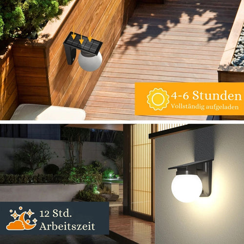 SunAura - LED Solar Wandleuchte für Außenbereiche mit Verstellbarer Helligkeit