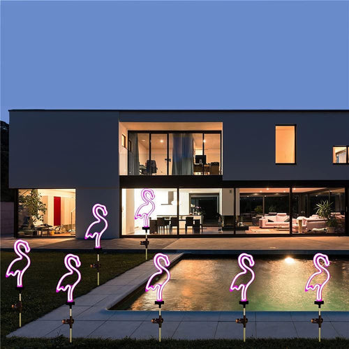 Neon Flamingo Solarlichter für Gartenwege (2er-Set)