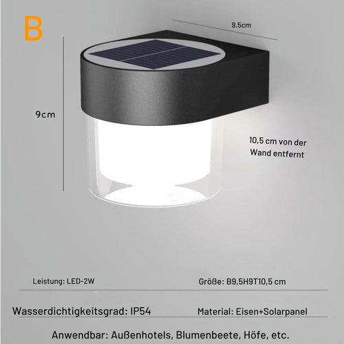 SolarDusk - Elegante LED Solar Wandleuchte für den Außenbereich, IP65 Wasserdicht, 300 Lumen