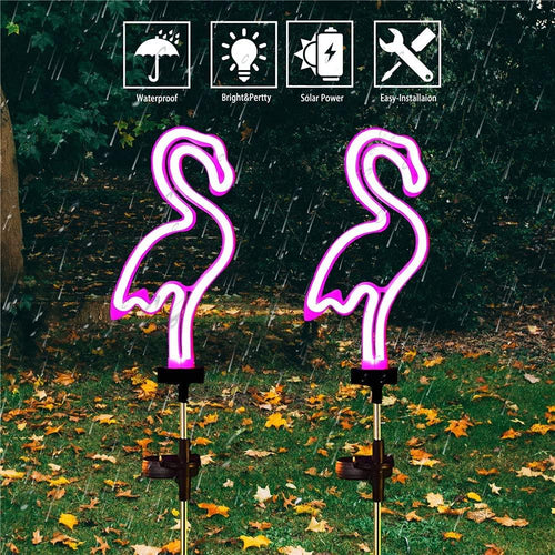 Neon Flamingo Solarlichter für Gartenwege (2er-Set)