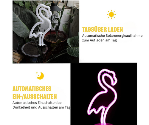 Neon Flamingo Solarlichter für Gartenwege (2er-Set)