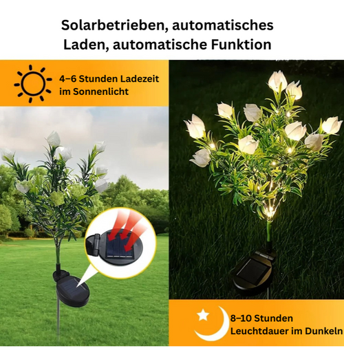 LumaFlora - Solar LED Gartenlampe für den Außenbereich, Automatisches Licht für Terrasse und Garten