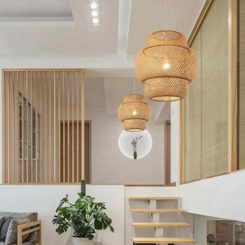 DeckAura - Höhenverstellbare Deckenlampe für Wohnzimmer – Stilvolle Bambus Deckenleuchte mit E27-Fassung