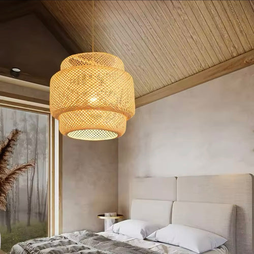 DeckAura - Höhenverstellbare Deckenlampe für Wohnzimmer – Stilvolle Bambus Deckenleuchte mit E27-Fassung
