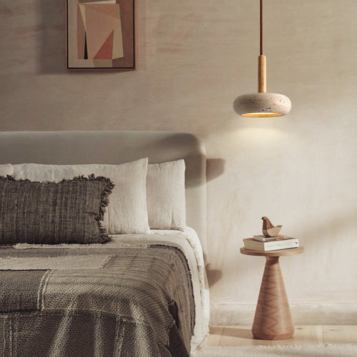 StrahlSchale - LED Deckenleuchte für Wohnzimmer – Retro-Modern aus Naturstein