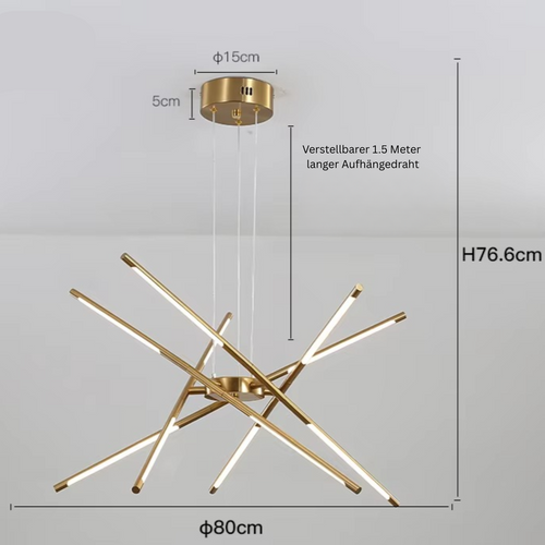 SchimmerKranz  - Moderner LED Kronleuchter in Gold für Wohnzimmer & Esszimmer, Dimmbar und Elegant