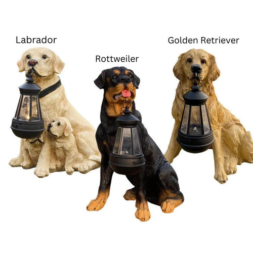 SolarPup - Niedliche Hund-Statue mit integrierter LED-Solarleuchte für den Garten