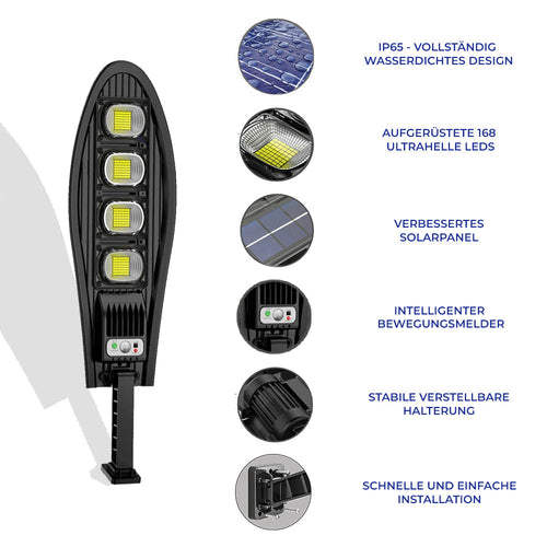 SolarFlareX - 600W Solarbetriebene LED-Gartenlampe mit Bewegungserkennung und Energieeffizienz