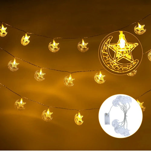 StarLumen - Eid Mubarak LED Lichterkette mit Mond und Sternen Design