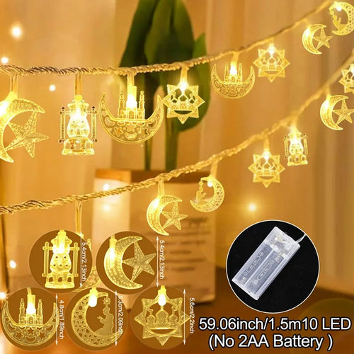 StarLumen - Eid Mubarak LED Lichterkette mit Mond und Sternen Design