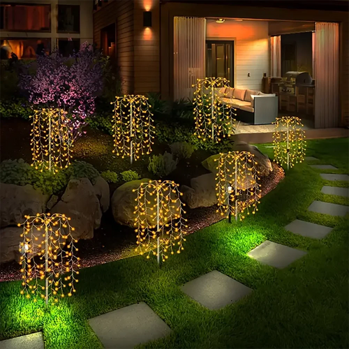 GlowWillow - 200 LED Außenbeleuchtung mit Weidenbaum Design, 8 Beleuchtungsmodi für Garten und Terrasse