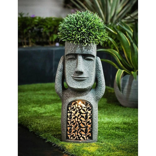 AuraBloom - Solarbetriebener Blumentopf mit LED Licht im abstrakten Gesicht Design