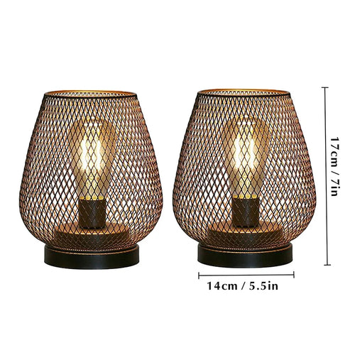LumiFlare - Elegante LED Tischlampe im Metallkäfig für Garten und Terrasse, Batterie betrieben