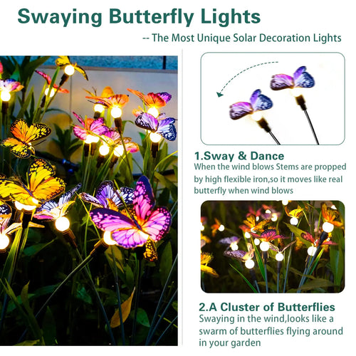 SolarFlutter - Schmetterlings-Solarleuchte mit 8 Modi für Garten, Hochzeit und Dekoration