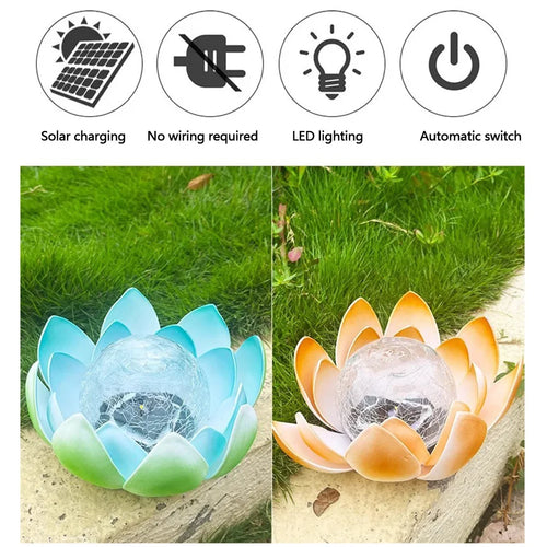 LumeLotus - Solar LED Lotus Blume mit dekorativem Glasball