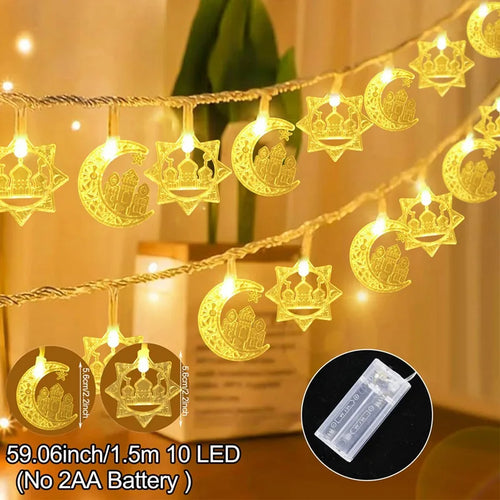 StarLumen - Eid Mubarak LED Lichterkette mit Mond und Sternen Design