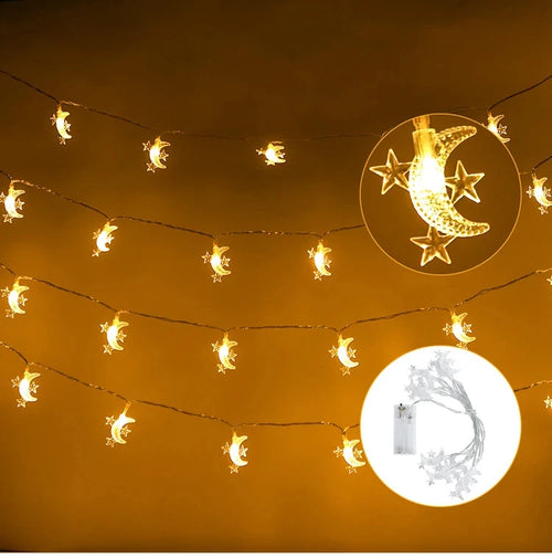 StarLumen - Eid Mubarak LED Lichterkette mit Mond und Sternen Design