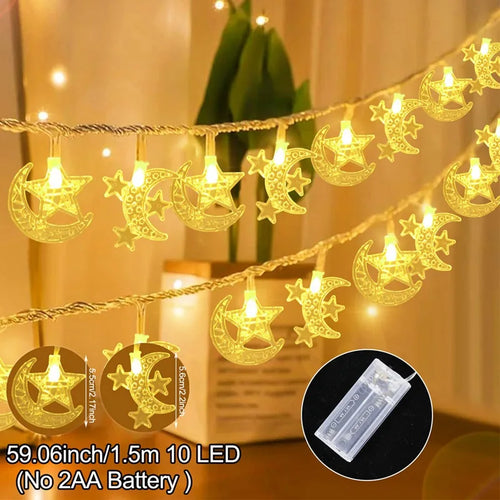 StarLumen - Eid Mubarak LED Lichterkette mit Mond und Sternen Design