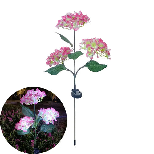 FloraLuxe - Dekorative Solarbetriebene LED Gartenlampe mit Hydrangea Blumen für außen
