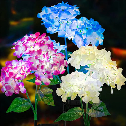 FloraLuxe - Dekorative Solarbetriebene LED Gartenlampe mit Hydrangea Blumen für außen