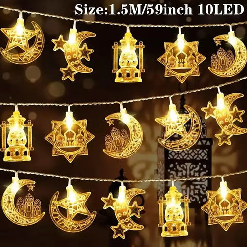 StarLumen - Eid Mubarak LED Lichterkette mit Mond und Sternen Design