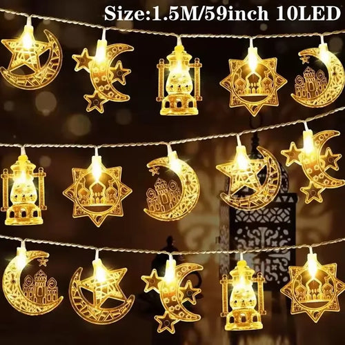 StarLumen - Eid Mubarak LED Lichterkette mit Mond und Sternen Design