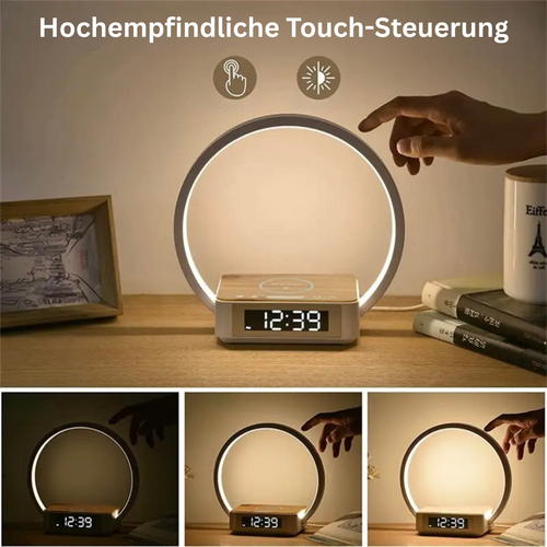 LichtHauch - Moderne Nachttischlampe mit Touch, LED und kabellosem Laden für stilvolles Schlafzimmer