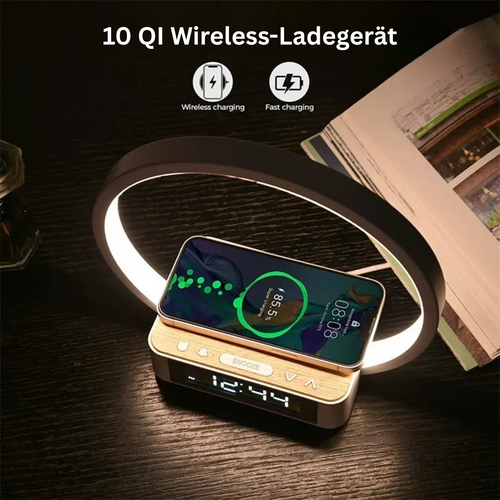 LichtHauch - Moderne Nachttischlampe mit Touch, LED und kabellosem Laden für stilvolles Schlafzimmer